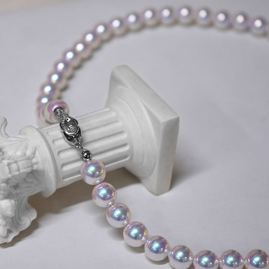 S925 Silver Aurora Full Color 6-12mm Mother Shell Tiannu Bead Positive Round Extreme Light Pearl Necklace
