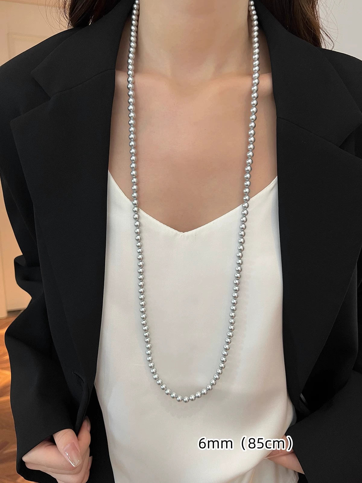 Maduo Hemp Gray Pearl Necklace – 10mm  Women's Sweater Chain, Stacked Neck Chain Accessories