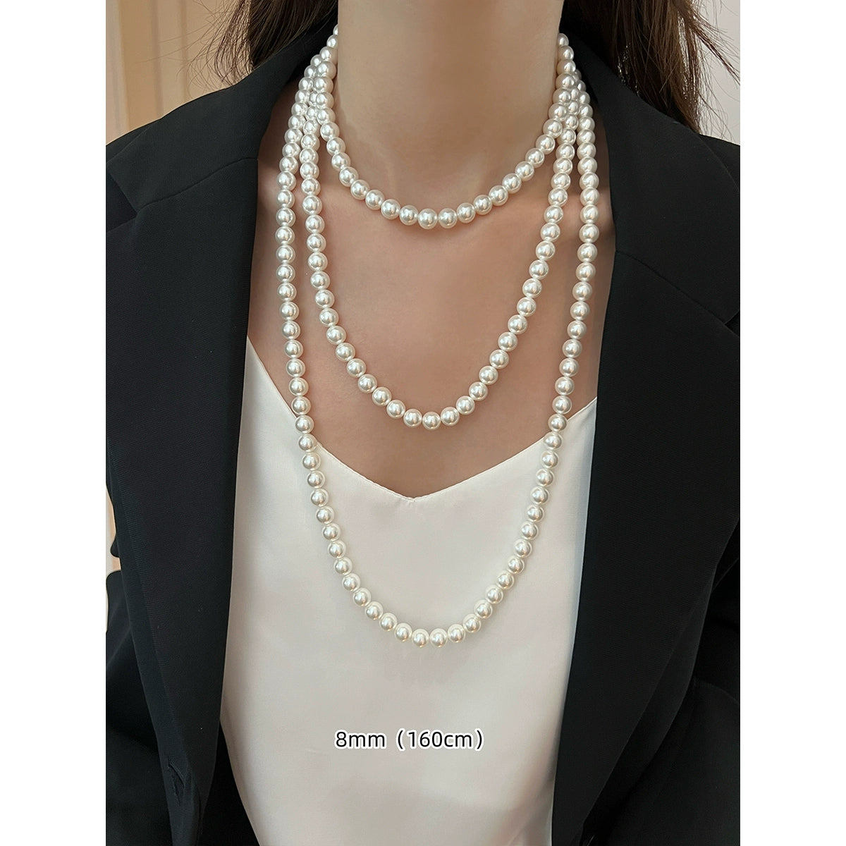 White Pearl Necklace | Long Sweater Chain in Hepburn Style | 2025 New Trend for Women | Stacked & Worn Design | Light Luxury Niche Jewelry