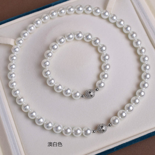 锆石磁吸扣简约珍珠项链手链套装 时尚简便佩戴颈链深海贝珠 生日礼物