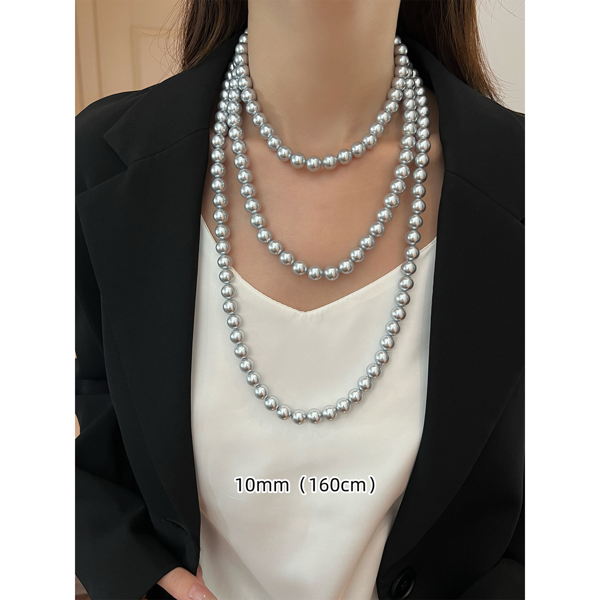 Maduo Hemp Gray Pearl Necklace – 10mm  Women's Sweater Chain, Stacked Neck Chain Accessories