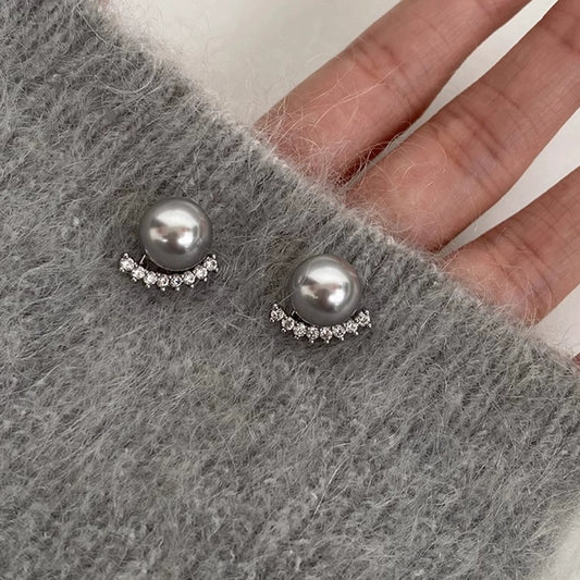 Grey Pearl Stud Earrings for Women | Opal Eyelash Design | Exquisite & Unique Small Earrings