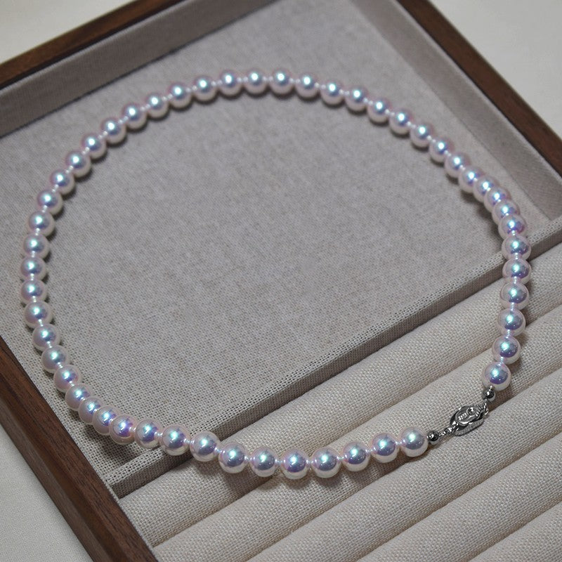 S925 Silver Aurora Full Color 6-12mm Mother Shell Tiannu Bead Positive Round Extreme Light Pearl Necklace