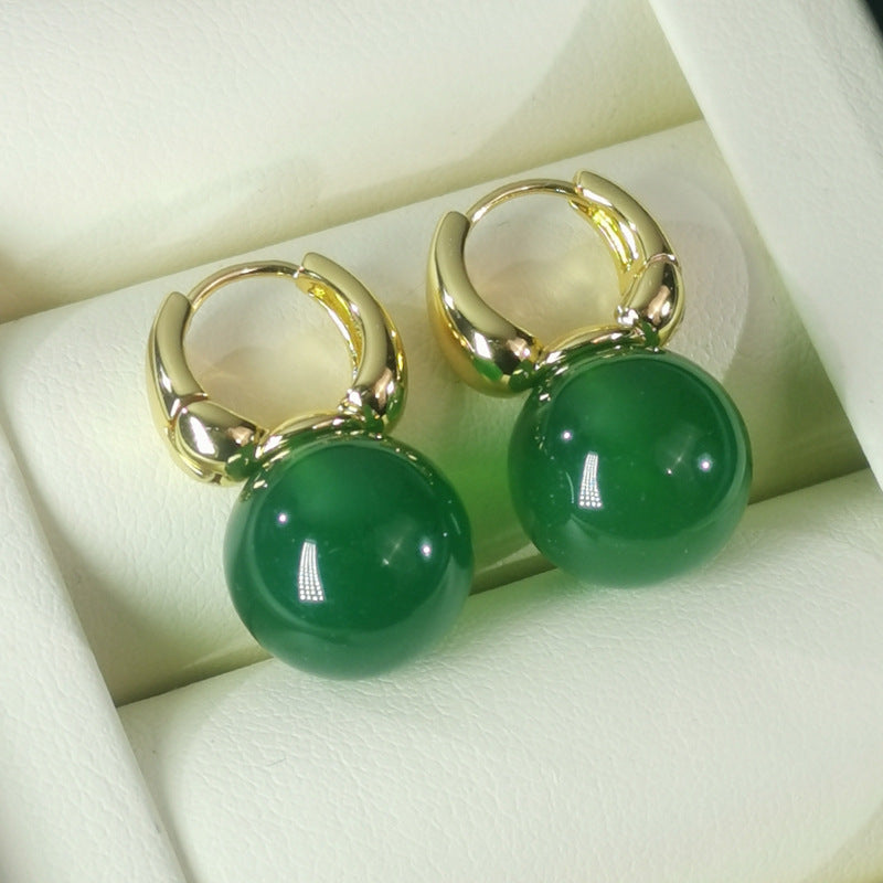 Natural Green Chalcedony Drop Earrings | Gold-Plated Classic Leverback Hoops | Versatile Gemstone Dangle Jewelry