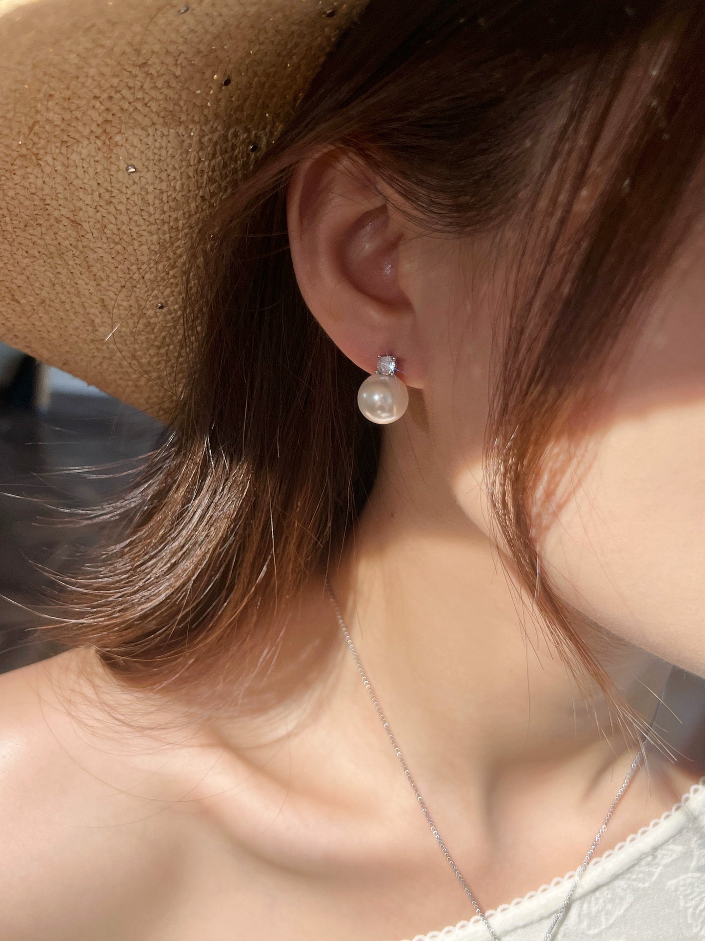 White Pearl Stud Earrings for Women | 2025 New Light Luxury Design | High-End Australian White with Diamonds | S925 Sterling Silver silver