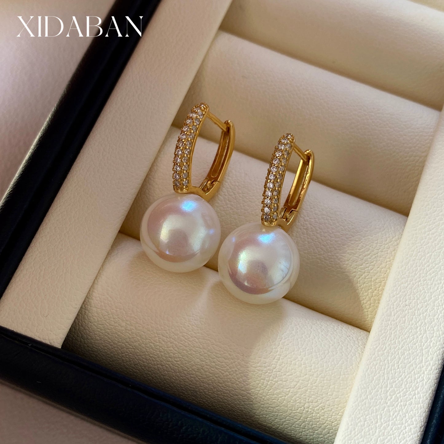 Elegant French Style Pearl Drop Earrings - S925 Sterling Silver | Classic & Versatile Dangle Hoops with Cubic Zirconia