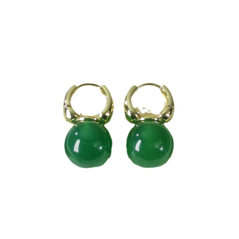 Natural Green Chalcedony Drop Earrings | Gold-Plated Classic Leverback Hoops | Versatile Gemstone Dangle Jewelry