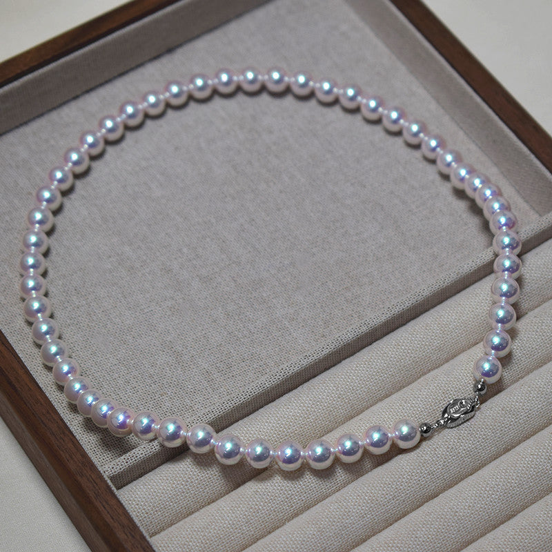 S925 Silver Aurora Full Color 6-12mm Mother Shell Tiannu Bead Positive Round Extreme Light Pearl Necklace