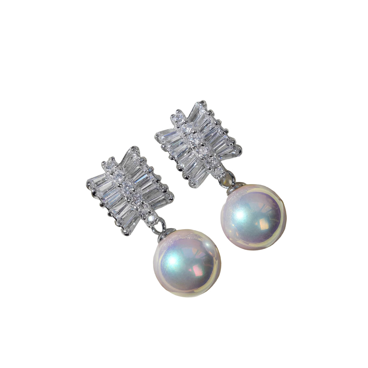 Aurora Crystal Bow Pearl Drop Earrings