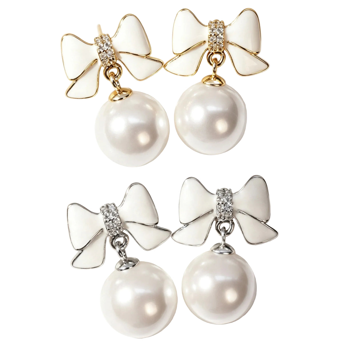 Camille Double Bow Pearl Drop Earrings