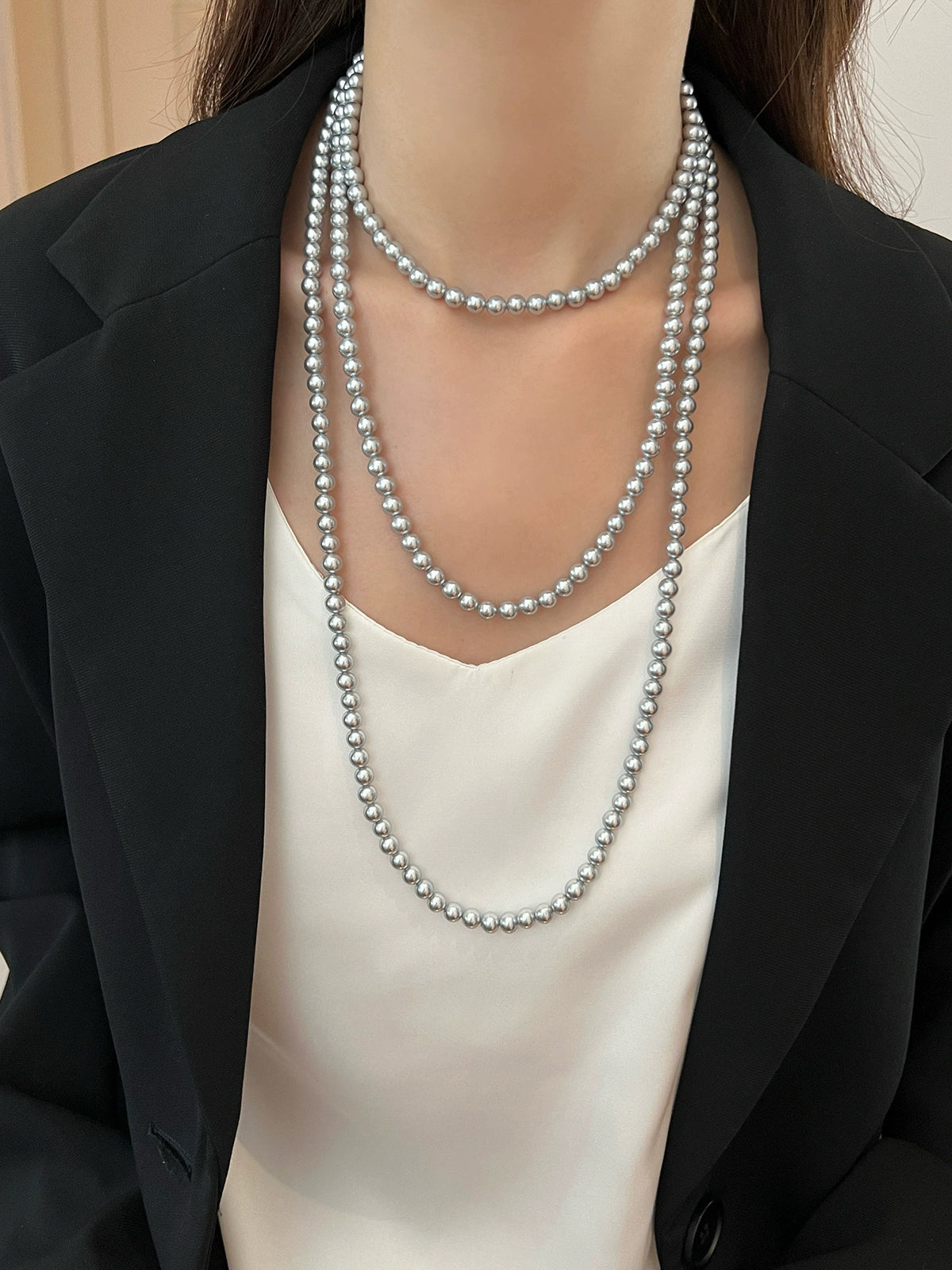 Maduo Hemp Gray Pearl Necklace – 10mm  Women's Sweater Chain, Stacked Neck Chain Accessories