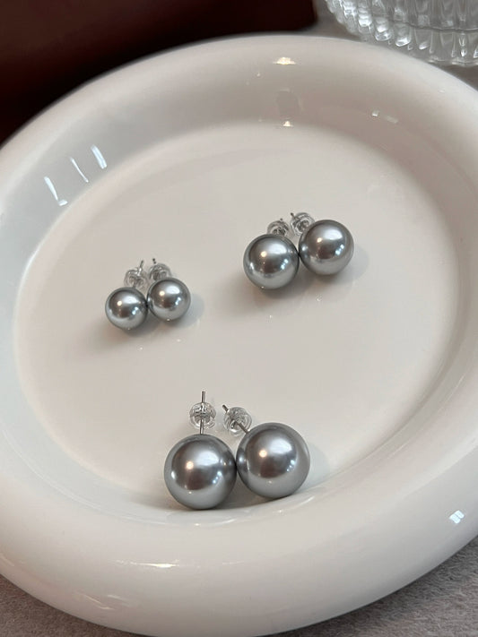 Zhenduo Hemp Gray Pearl Stud Earrings | 12mm 925 Silver | 2025 Trendy Explosive Design | Light Luxury Niche Jewelry for Women