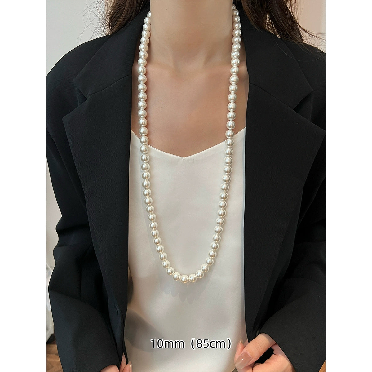 White Pearl Necklace | Long Sweater Chain in Hepburn Style | 2025 New Trend for Women | Stacked & Worn Design | Light Luxury Niche Jewelry