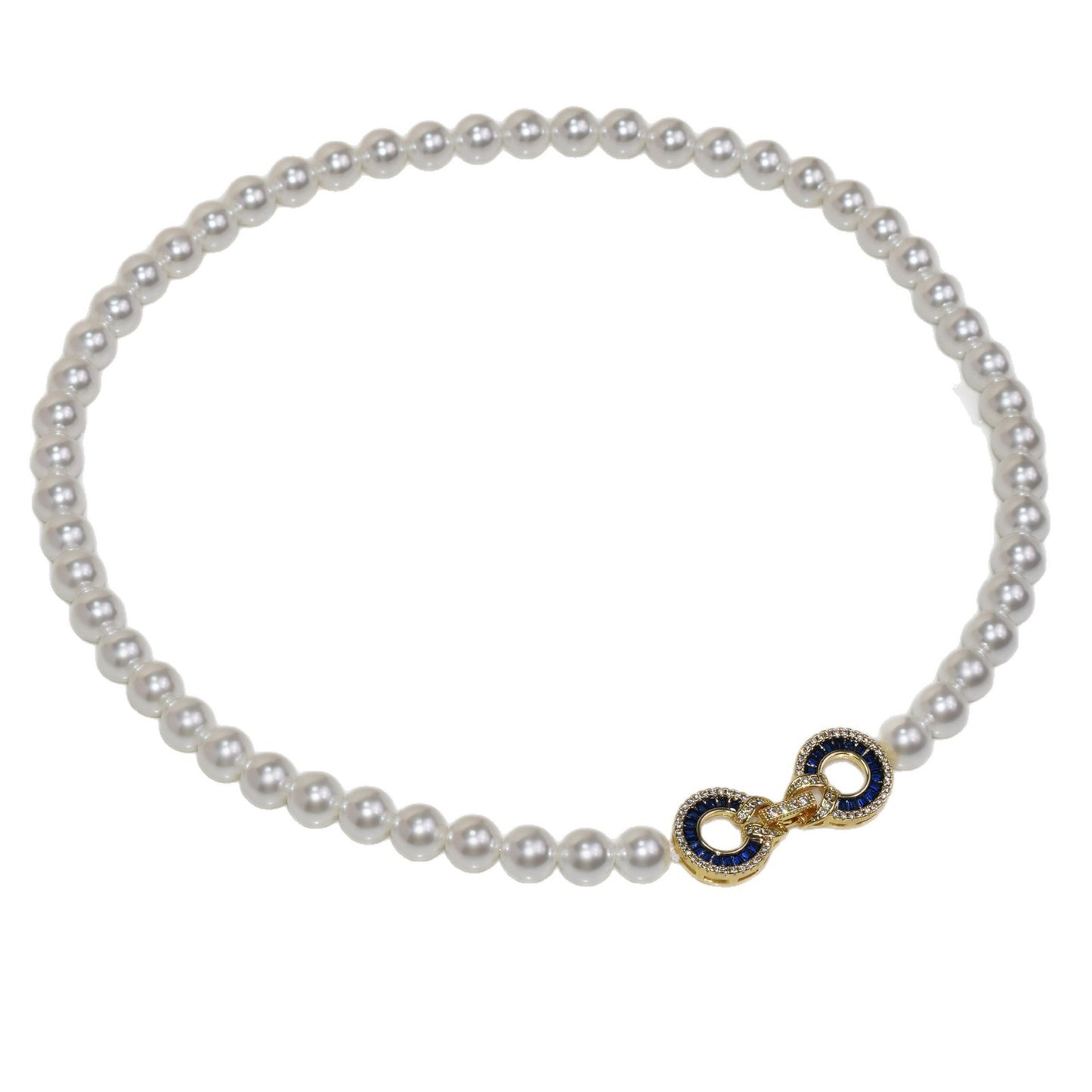 Premium T square blue zircon link tower buckle pearl necklace bracelet set sweater chain fashionable and atmospheric collarbone chain
