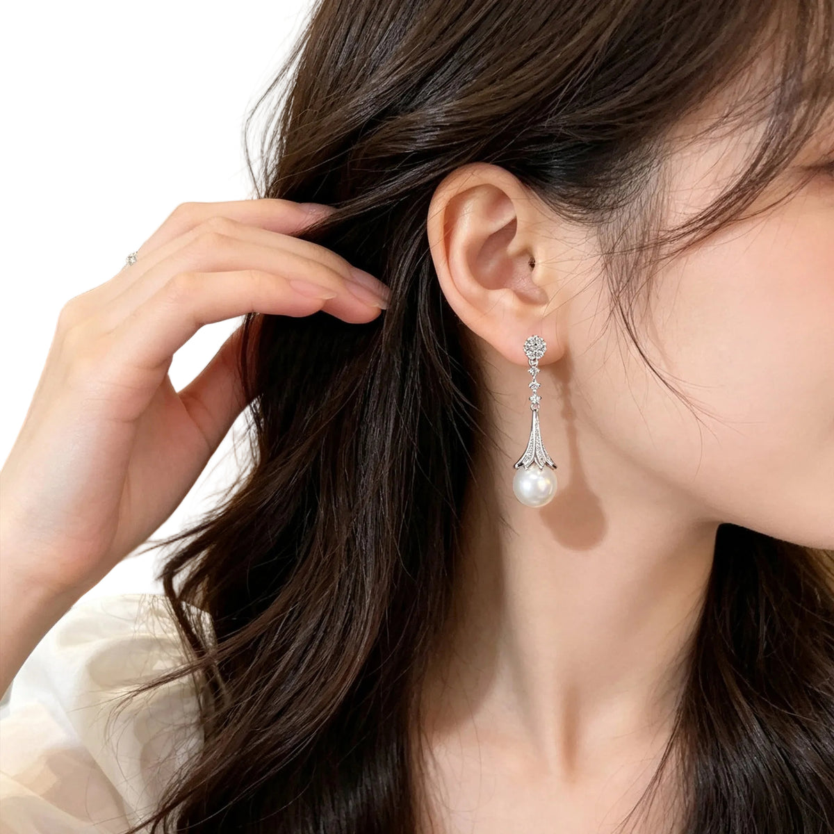 Aurelia Crystal Teardrop Pearl Earrings