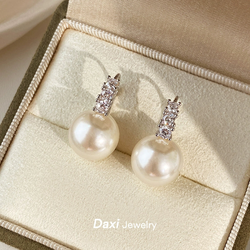 White Pearl Ear Buckle Earrings for Women | Light Luxury & Premium Design | S925 Sterling Silver | Versatile Temperament Diamond Earrings