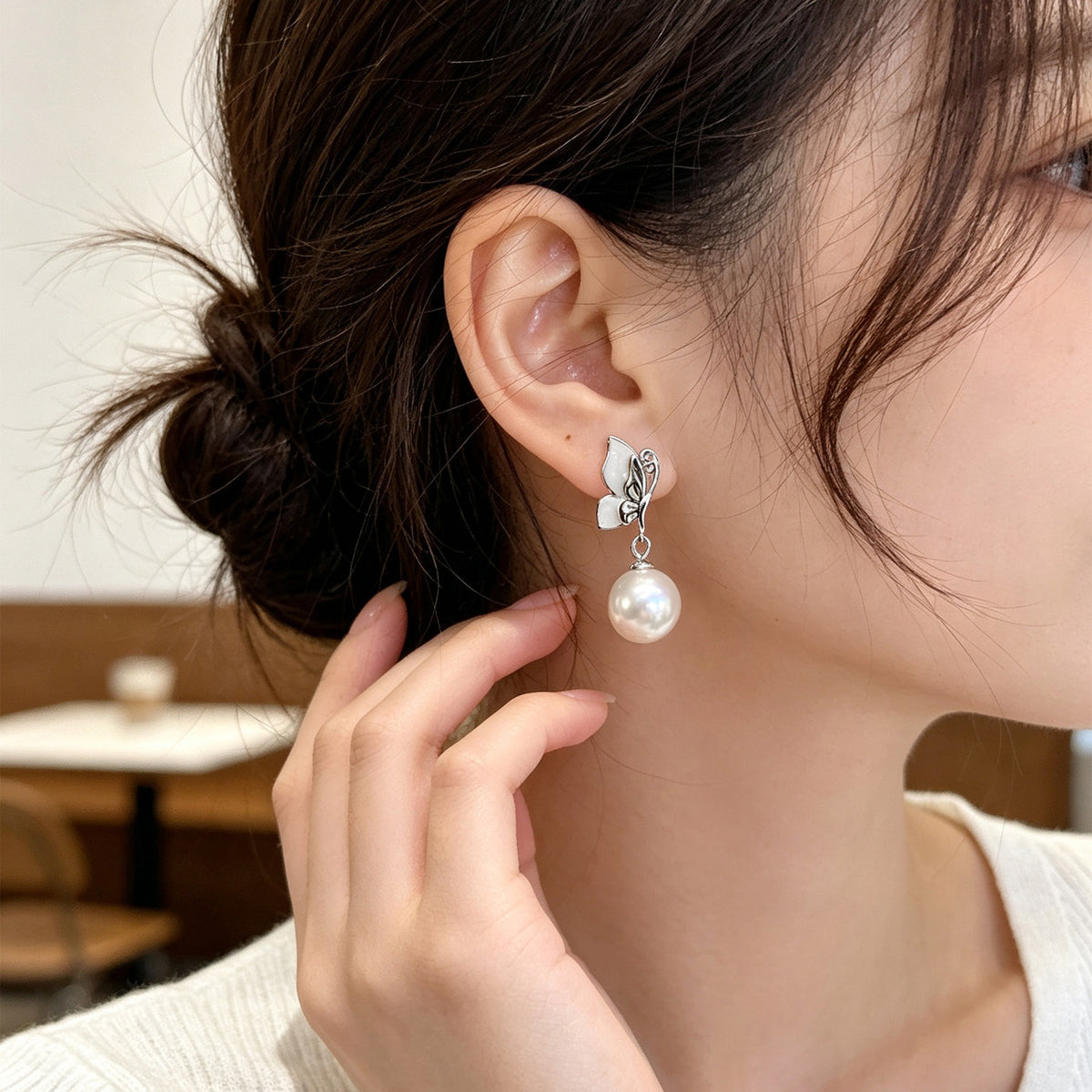 Papillon Wing Pearl Drop Earrings
