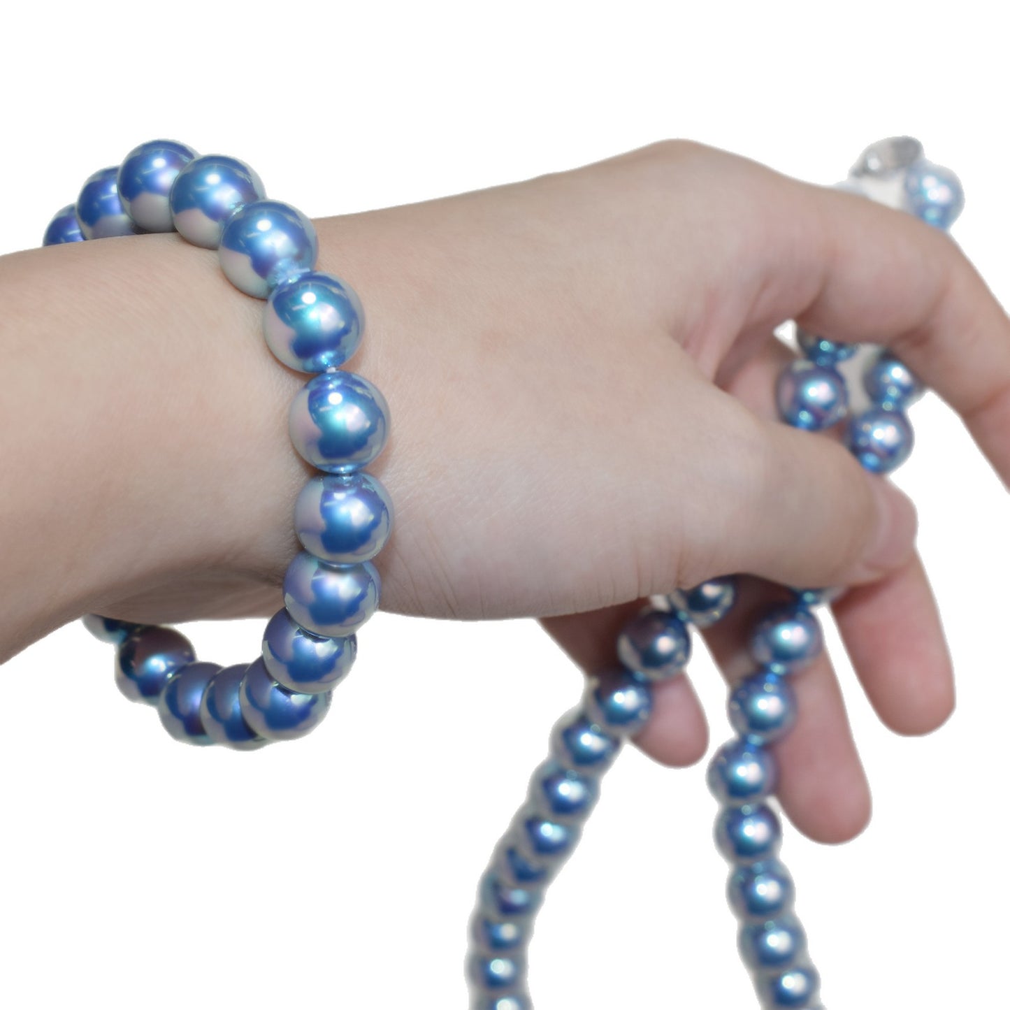 Ocean blue bead beauty ocean pearl necklace bracelet, temperament beautiful collarbone chain 8/10/12 mm