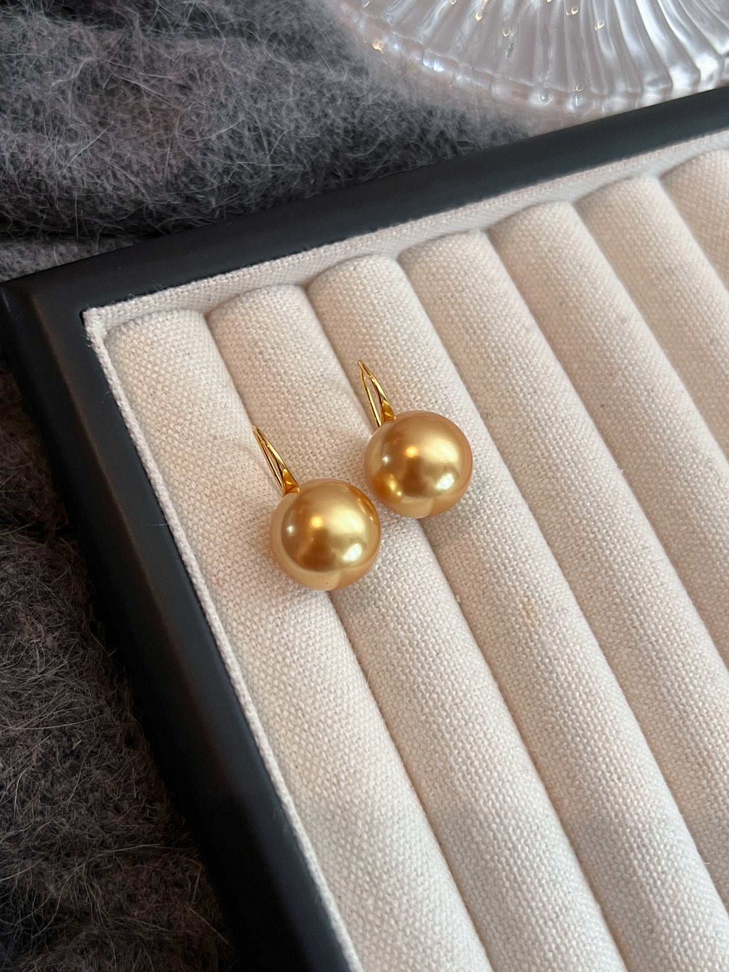 Nanyang Gold Pearl Drop Earrings | 14mm Oversized Gold Classic Design | High Heels Style | Trendy Light Luxury Earrings