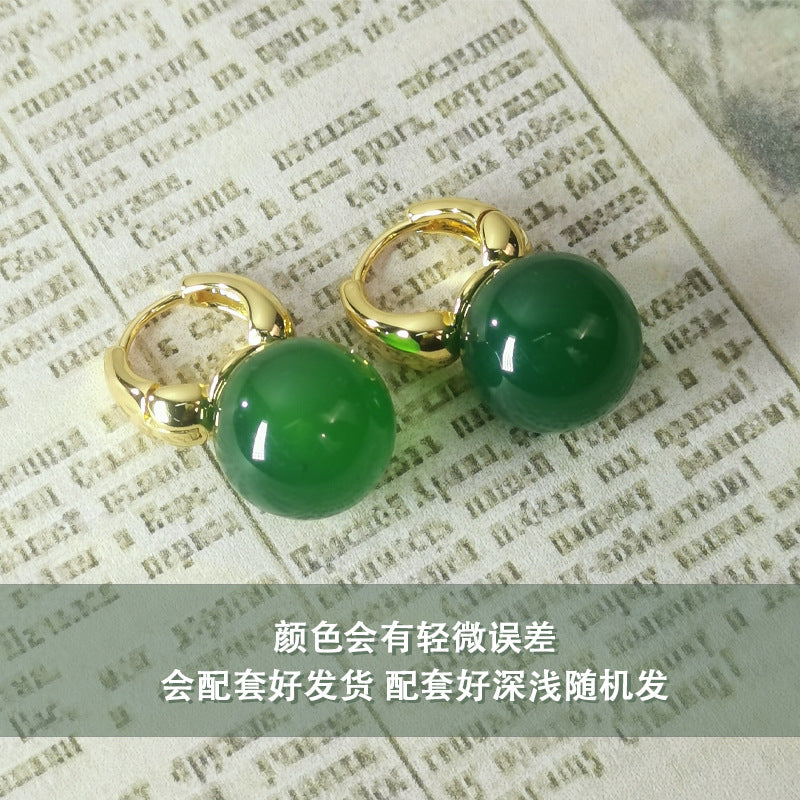 Natural Green Chalcedony Drop Earrings | Gold-Plated Classic Leverback Hoops | Versatile Gemstone Dangle Jewelry