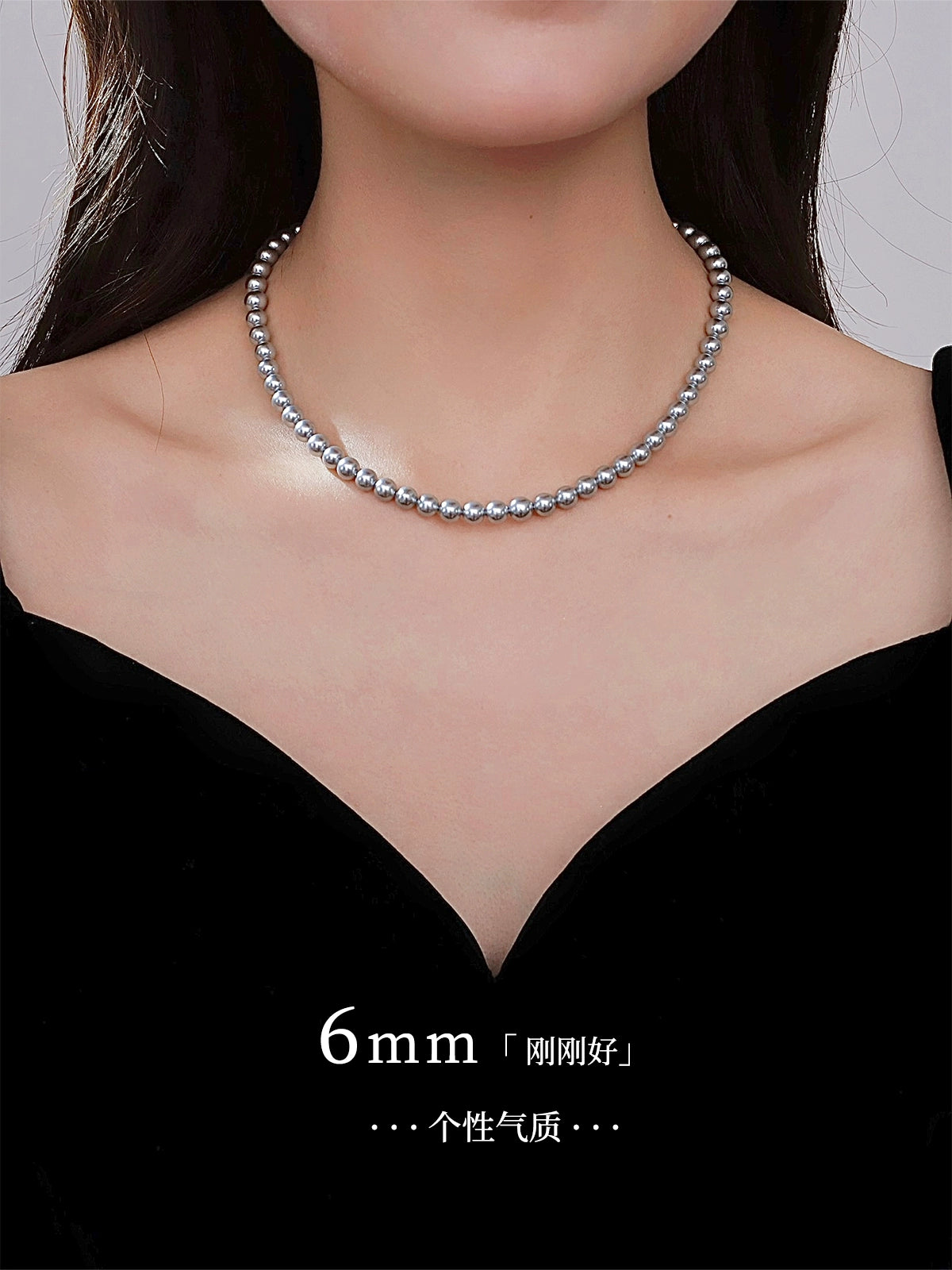 2025 New Women's Platinum Gray Pearl Necklace – 8mm Real Hemp Clavicle Chain Accessory