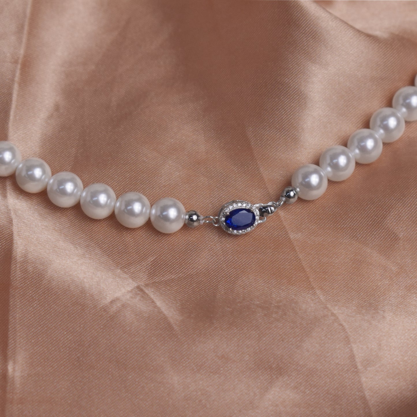 S925 Silver Sapphire Pearl Necklace Bracelet Fashion Versatile Atmospheric Bead Mother Shell Necklace Bracelet