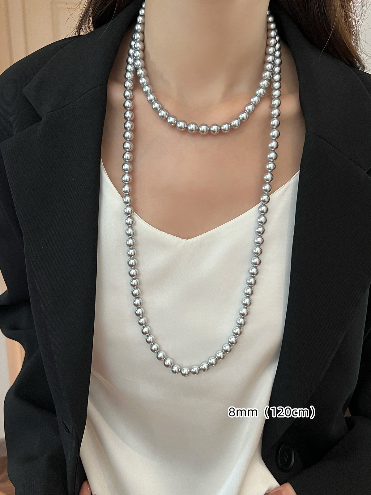 Maduo Hemp Gray Pearl Necklace – 10mm  Women's Sweater Chain, Stacked Neck Chain Accessories