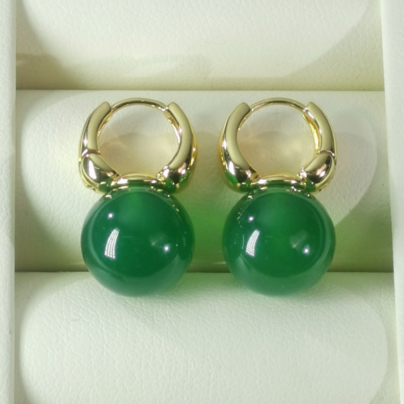 Natural Green Chalcedony Drop Earrings | Gold-Plated Classic Leverback Hoops | Versatile Gemstone Dangle Jewelry