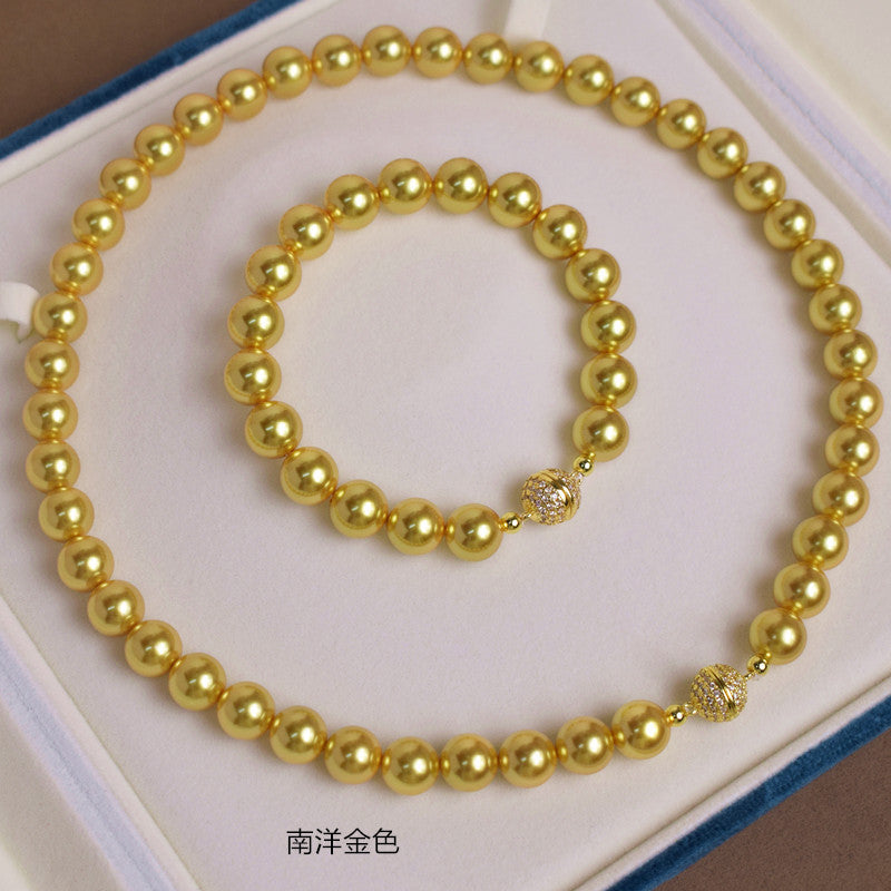 锆石磁吸扣简约珍珠项链手链套装 时尚简便佩戴颈链深海贝珠 生日礼物