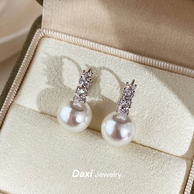 White Pearl Ear Buckle Earrings for Women | Light Luxury & Premium Design | S925 Sterling Silver | Versatile Temperament Diamond Earrings