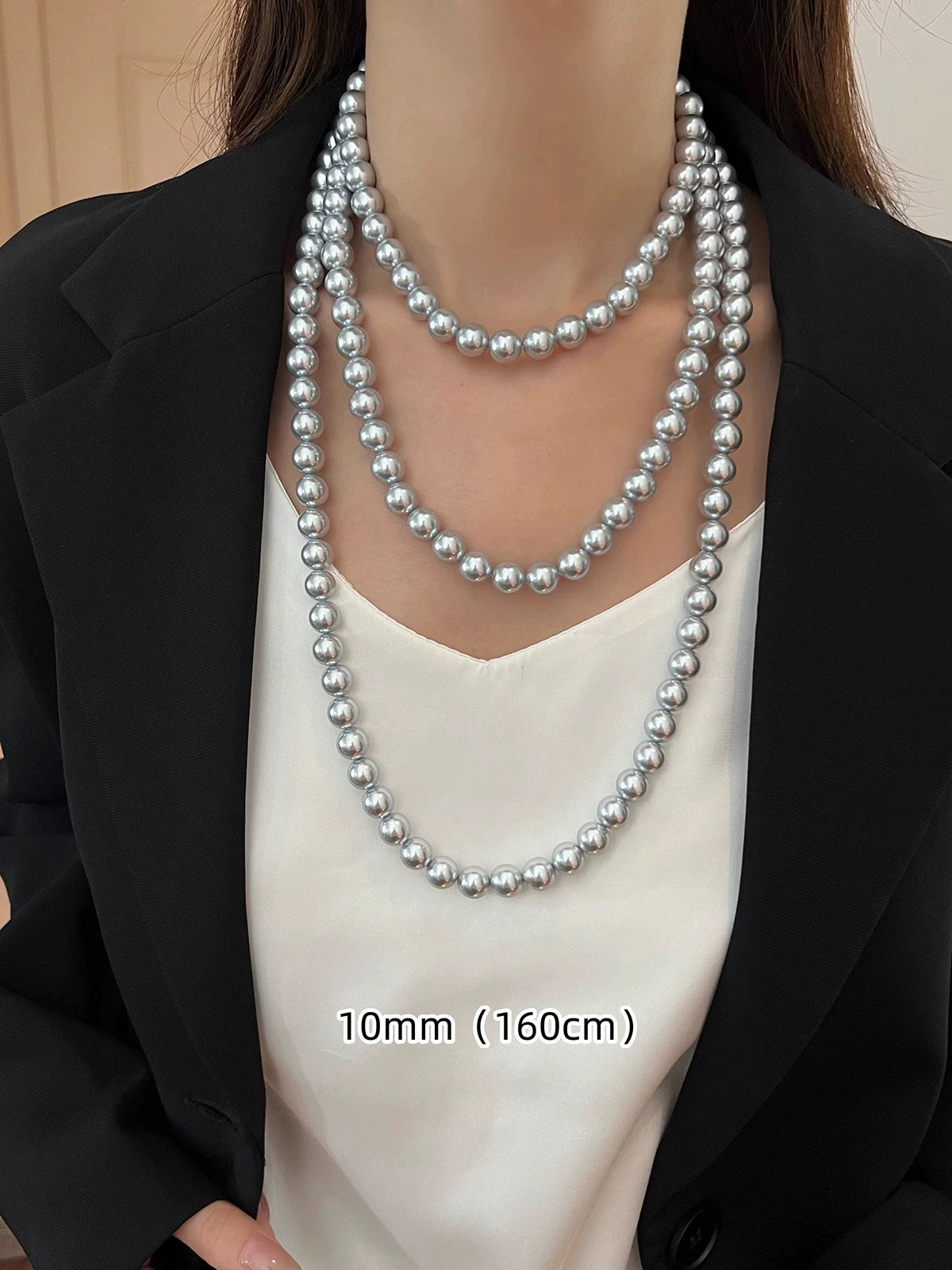 Maduo Hemp Gray Pearl Necklace – 10mm  Women's Sweater Chain, Stacked Neck Chain Accessories