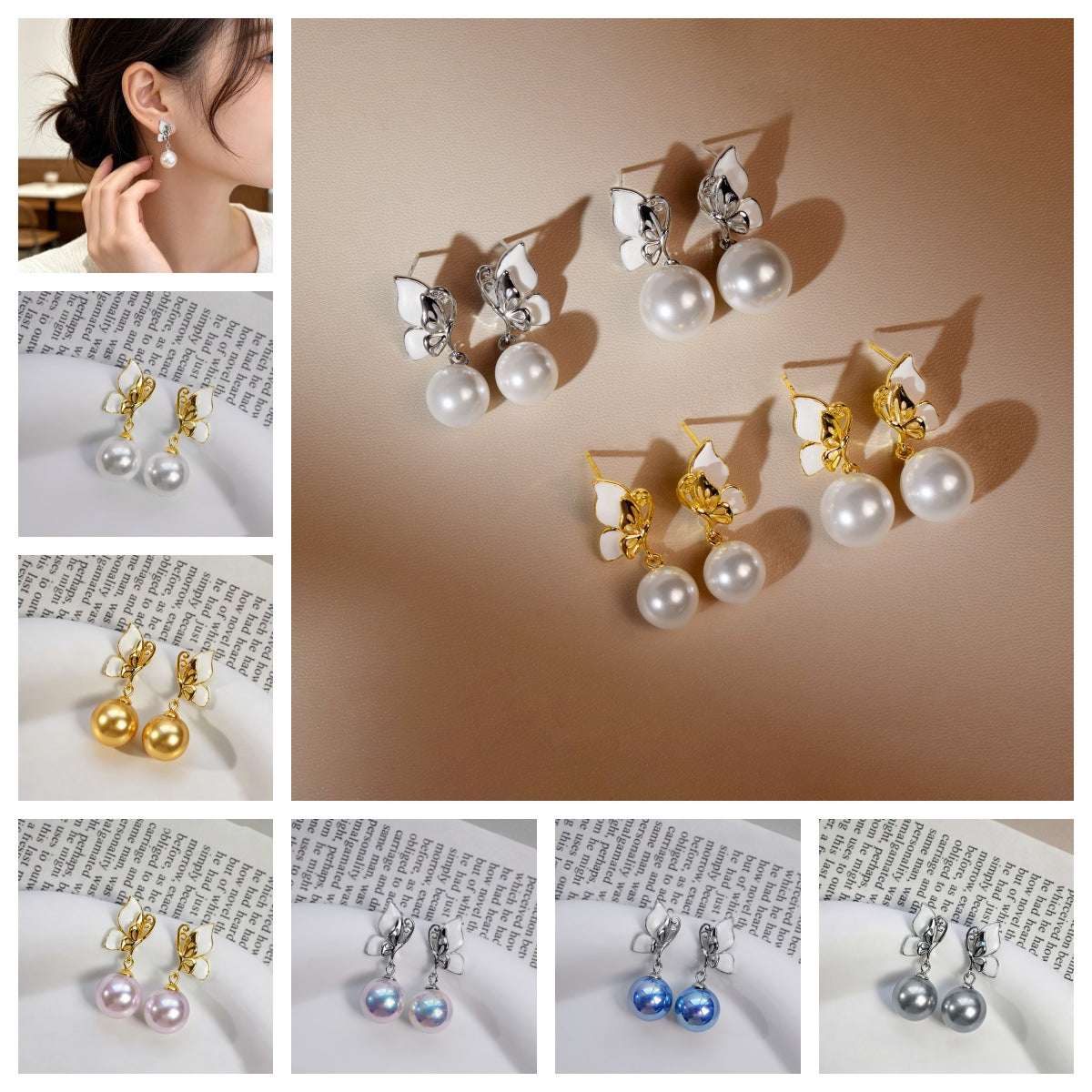 Papillon Wing Pearl Drop Earrings