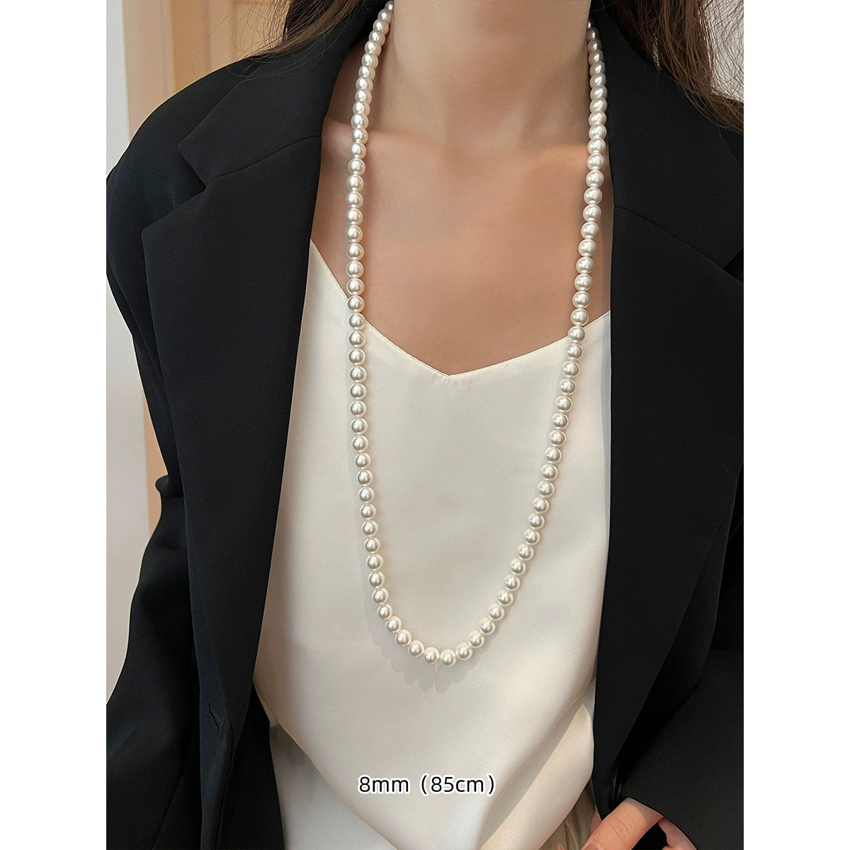 White Pearl Necklace | Long Sweater Chain in Hepburn Style | 2025 New Trend for Women | Stacked & Worn Design | Light Luxury Niche Jewelry