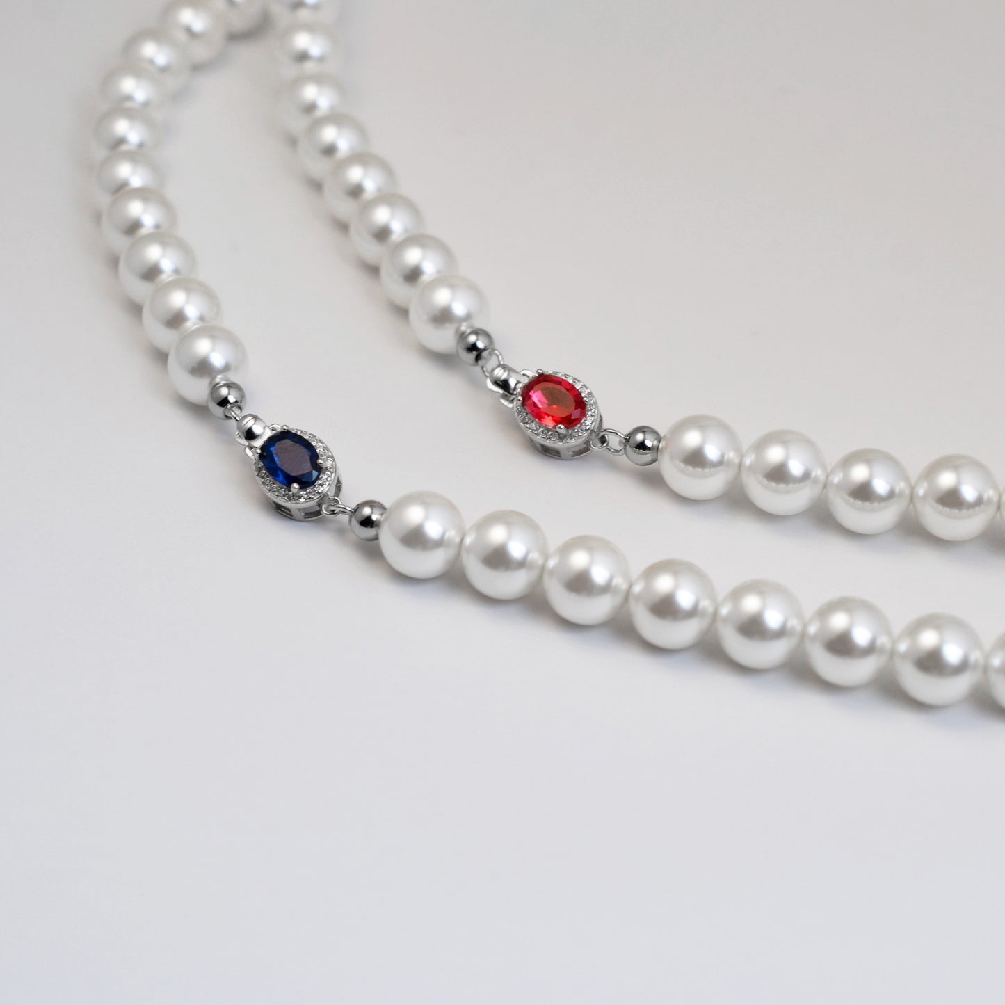 S925 Silver Sapphire Pearl Necklace Bracelet Fashion Versatile Atmospheric Bead Mother Shell Necklace Bracelet