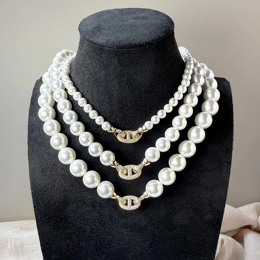 8mm pig nose shell pearl necklace clavicle chain necklace gold button 10mm 12mmshell pearl mother of pearl