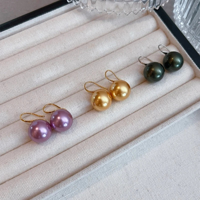 Violet pearl ear-hanging earrings high heels 14mm atmospheric purple large pearl stud earrings retro earrings  shell pearl