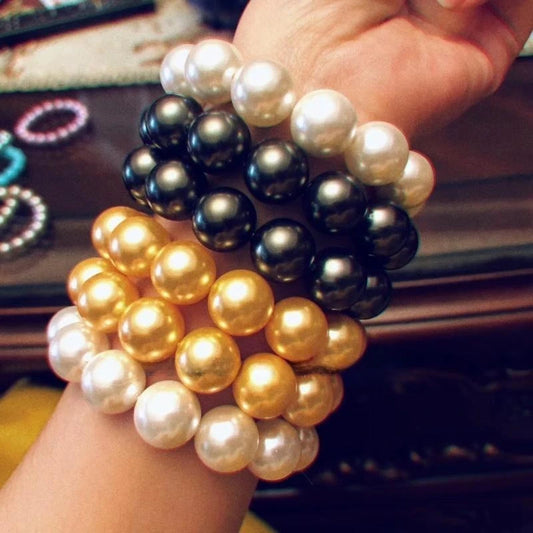 14Mm sea shell bead bracelet, bracelet, French style, pearl, elastic bracelet, light luxury fashion, gold, white, pearl