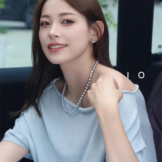 Classic king fried silver blue rose pearl necklace female comparable, candy clasp old money collarbone chain shell pearl