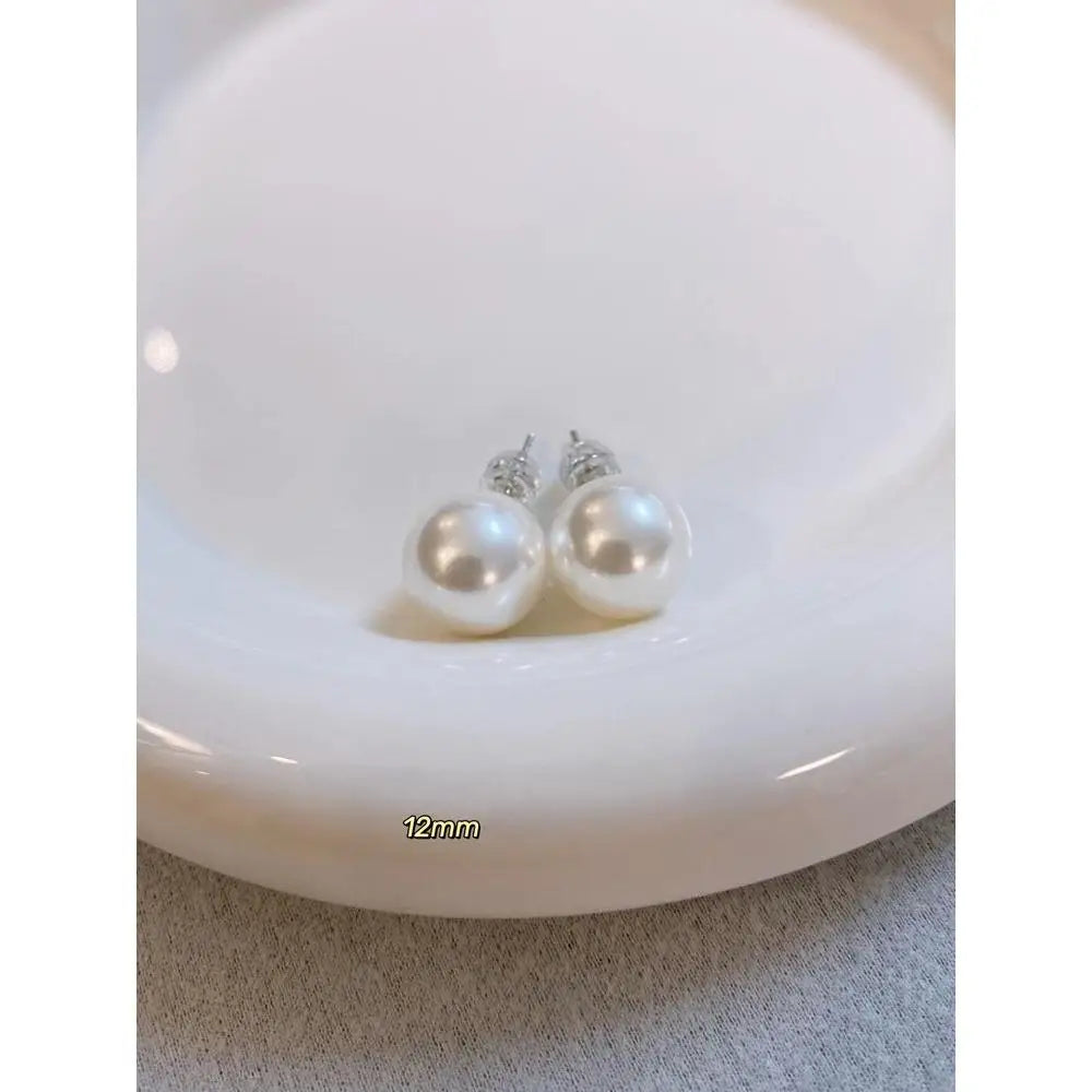 mother shell white pearl stud earrings, female, French style, suitable for graduation ceremonies for women pearl earrings