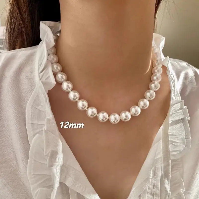 Blue Stone Button White Pearl Necklace set shell pearl mother of pearl Set Clavicle Necklace Birthday Gift mother gift earrings