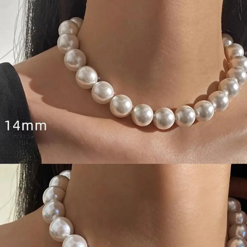 White Mother Shell Pearl Necklace 14mm 16mm 18mm Oversized Point Light Luxury Neck Chain Mother's  Birthd jewelry sets for women