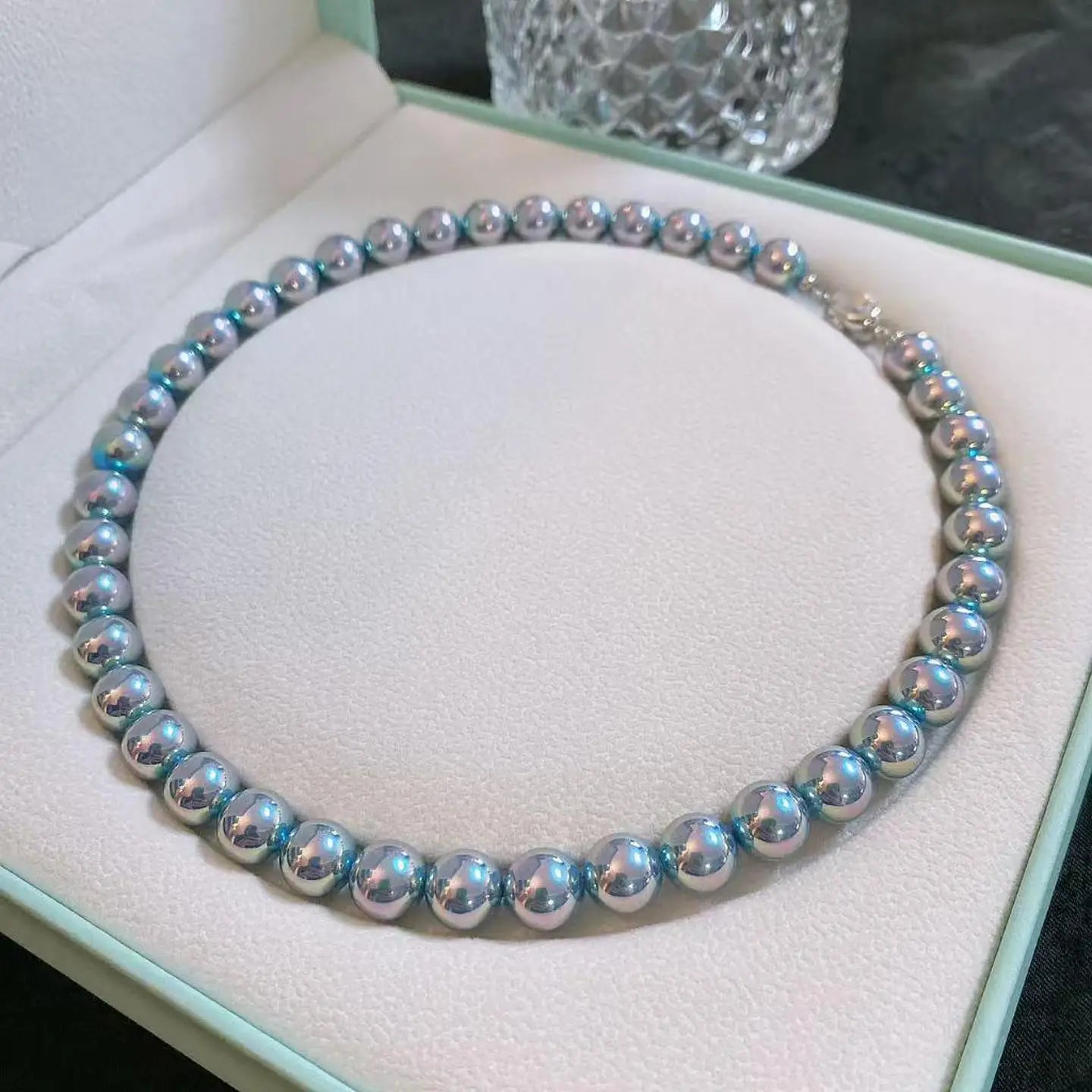 8Mm 10mm  blue rose pearl necklace, female 925 silver candy, buckle old money collarbone chain, birthday gift, Mother's  jewelry