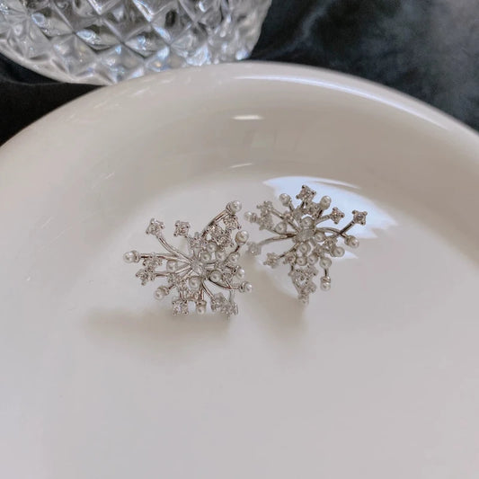 Snowflake Pearl & CZ Stud Earrings – Elegant Winter Inspired Jewelry | Luxe Daily Wear