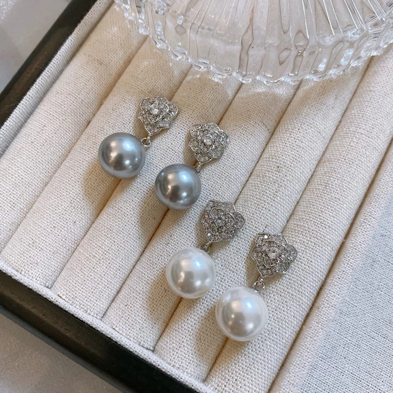 Camellia Shell Pearl Earrings – Elegant Sparkly Jewelry | Matches Every Outfit