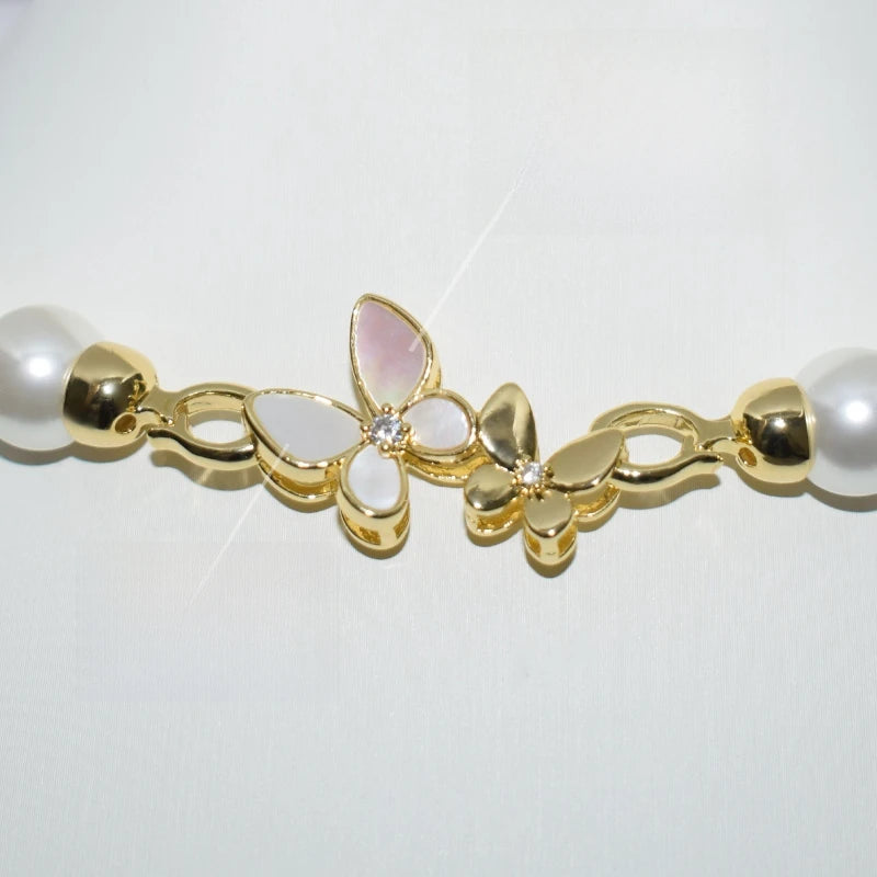 Butterfly Floral Clasp Pearl Necklace Women Gold Shell Pearl Choker Elegant Jewelry Gift