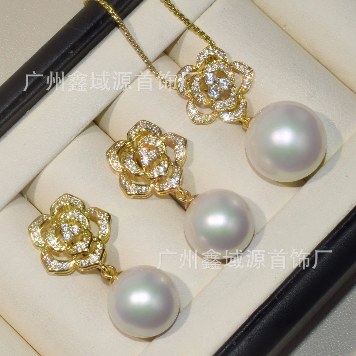 Luxury Camellia Pearl Jewelry Set – Sparkling CZ Flower Necklace & Earrings | Bridal & Daily Wear
