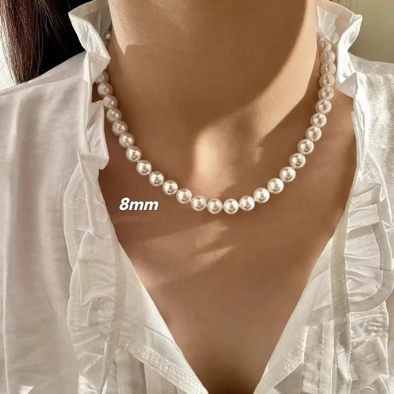 Blue Stone Button White Pearl Necklace set shell pearl mother of pearl Set Clavicle Necklace Birthday Gift mother gift earrings