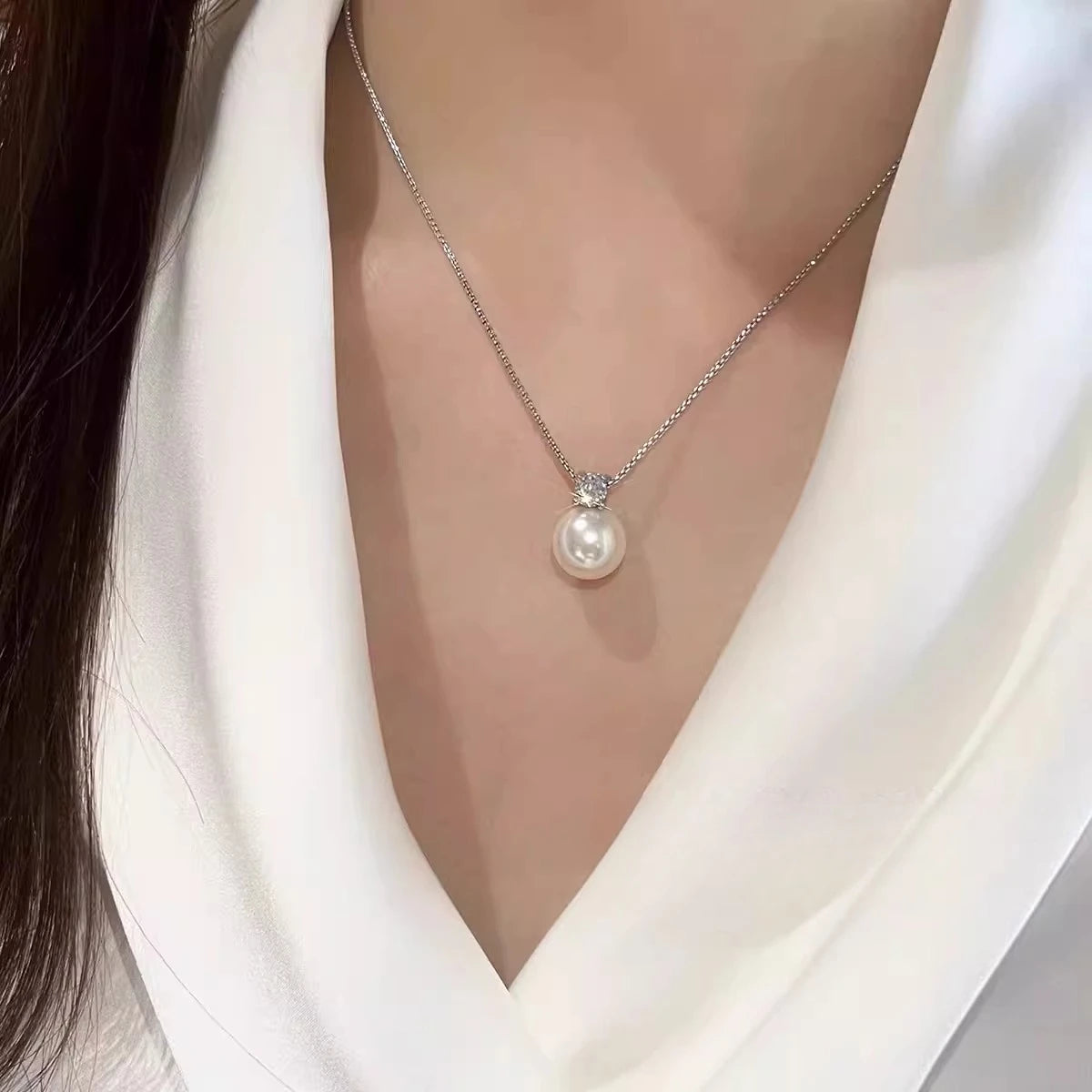 Princess Style Single Pearl Pendant Necklace for Women, French Elegant Clavicle Chain, Luxury Pearl Jewelry