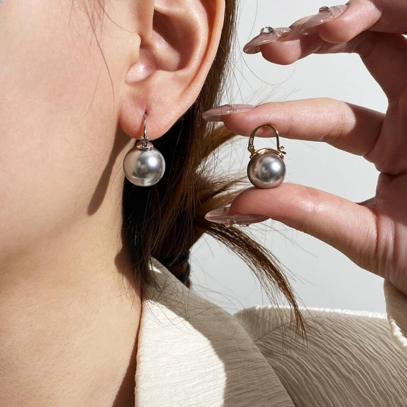 HOT Bucket shell Pearl Earrings, Premium Light Luxury  Teapot Ear Buckle · [Gold Bucket Ear Buckle] 14mm Cream White