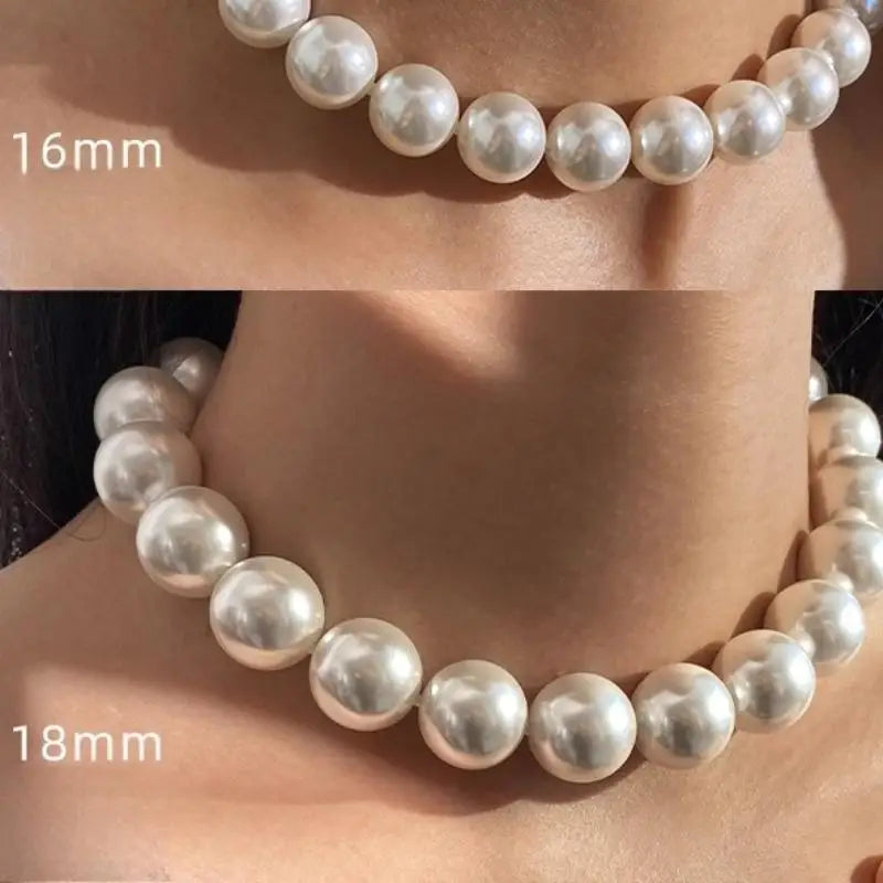 White Mother Shell Pearl Necklace 14mm 16mm 18mm Oversized Point Light Luxury Neck Chain Mother's  Birthd jewelry sets for women
